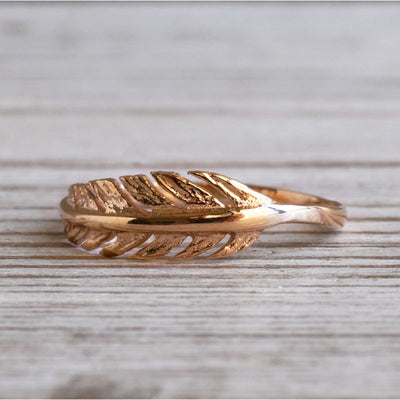 14k Solid Rose Gold Feather Ring