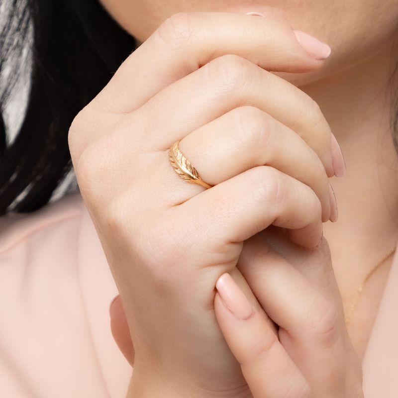 14k Solid Rose Gold Feather Ring