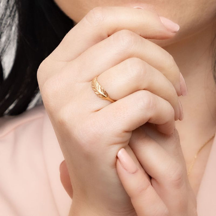 14k Solid Rose Gold Feather Ring