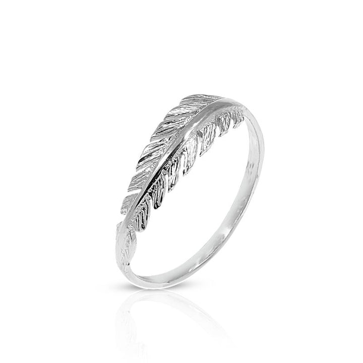 14k Solid White Gold Feather Ring