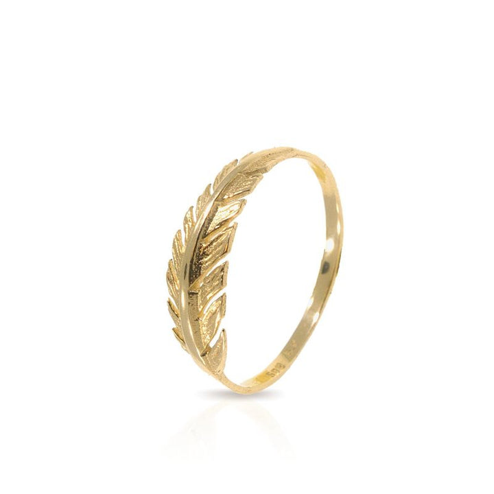 14k Solid Yellow Gold Feather Ring
