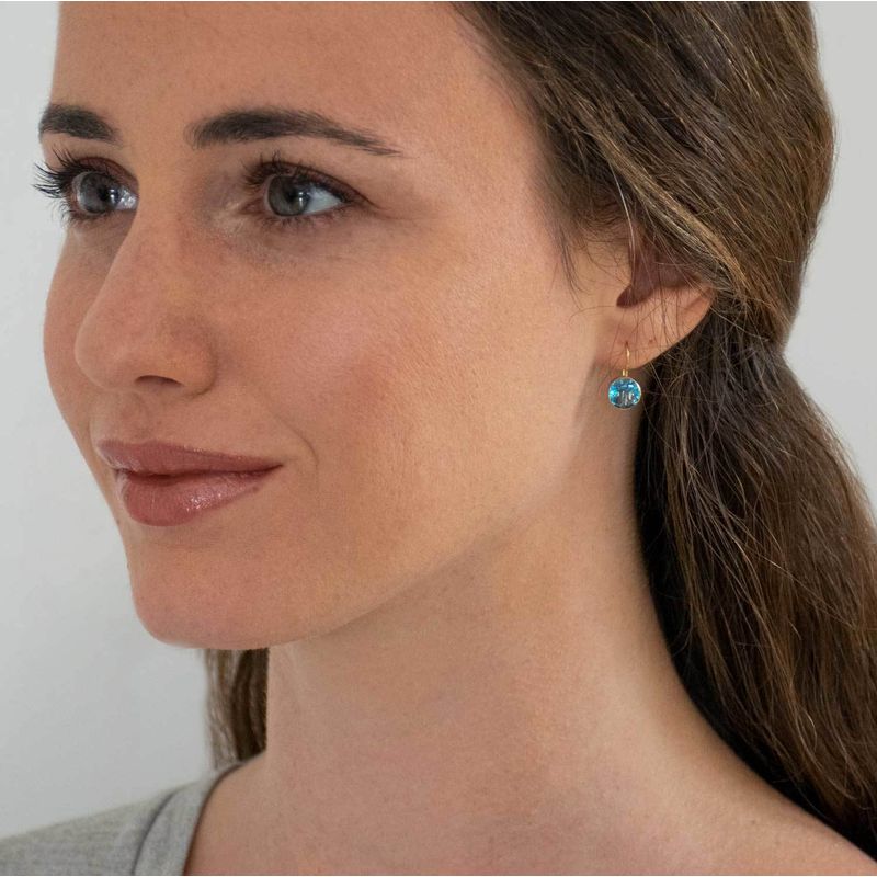 14K Gold Round 8mm Blue CZ Dangle Earrings