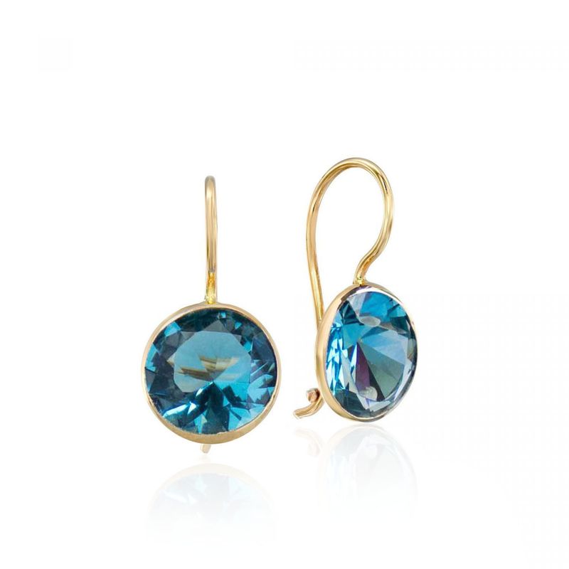 14K Gold Round 8mm Blue CZ Dangle Earrings