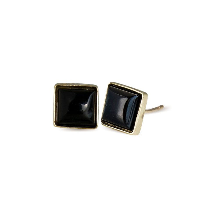14k Solid Gold Stud Earrings With Square White Opal Gemstone