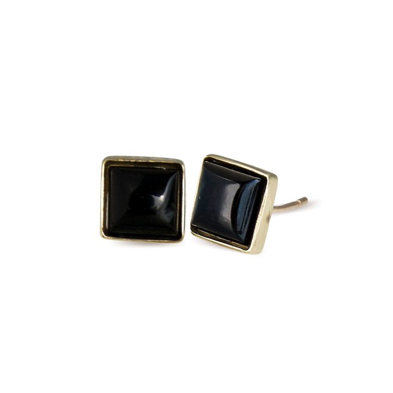 14k Solid Gold Stud Earrings With Square White Opal Gemstone