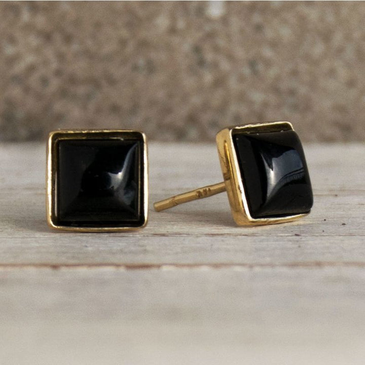 14k Solid Gold Stud Earrings With Square White Opal Gemstone