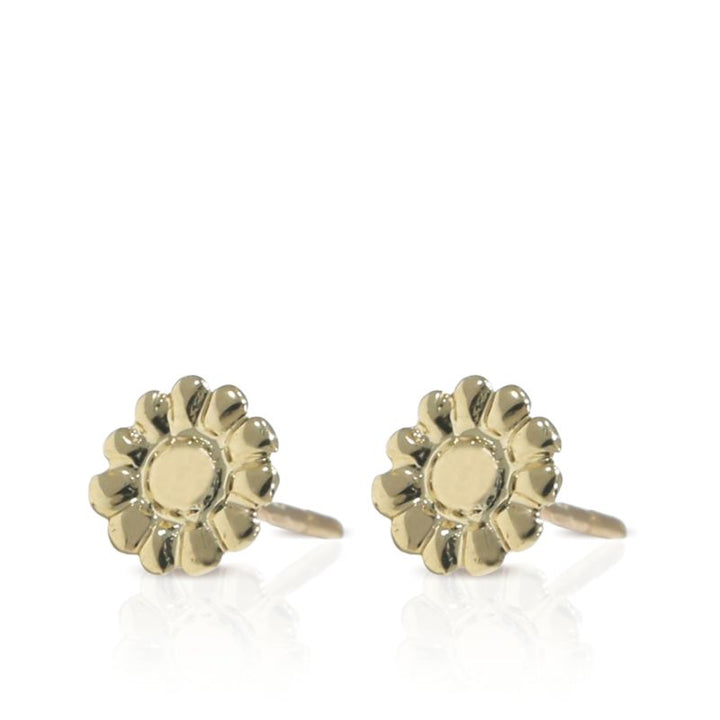 14k Solid Gold Flower Stud Earrings With Gold Closures