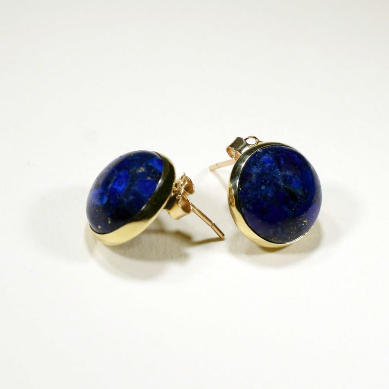 14k Solid Gold 12mm Lapis Stud Earrings With Gold Closures