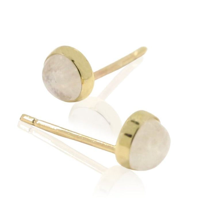 14k Solid Gold 4mm Moonstone Stud Earrings With Gold Closures
