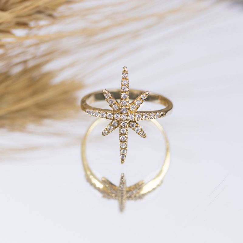 14K Yellow Gold Star White Cubic Zirconia 1.2mm Ring