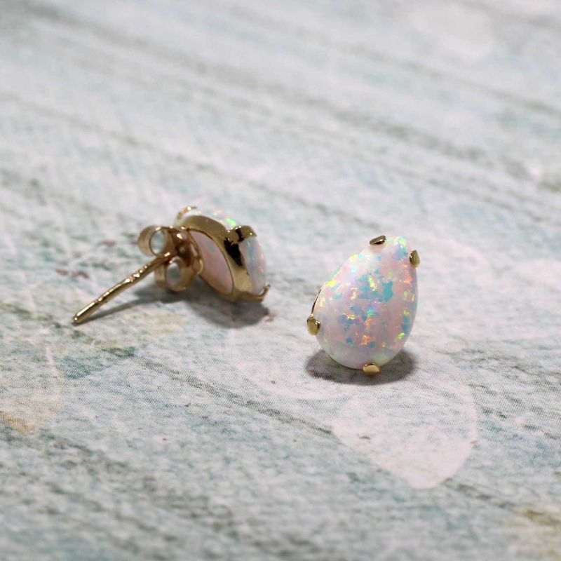 14k Solid Gold White Opal Drop Earrings