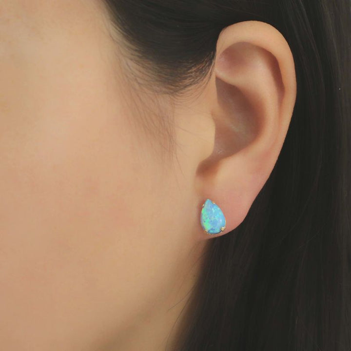 14k Solid Gold Blue Opal Drop Earrings