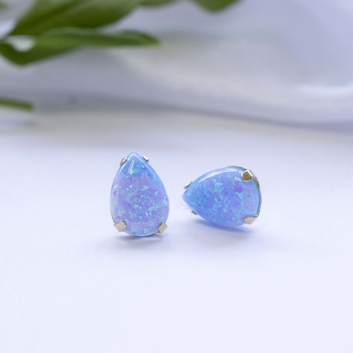 14k Solid Gold Blue Opal Drop Earrings