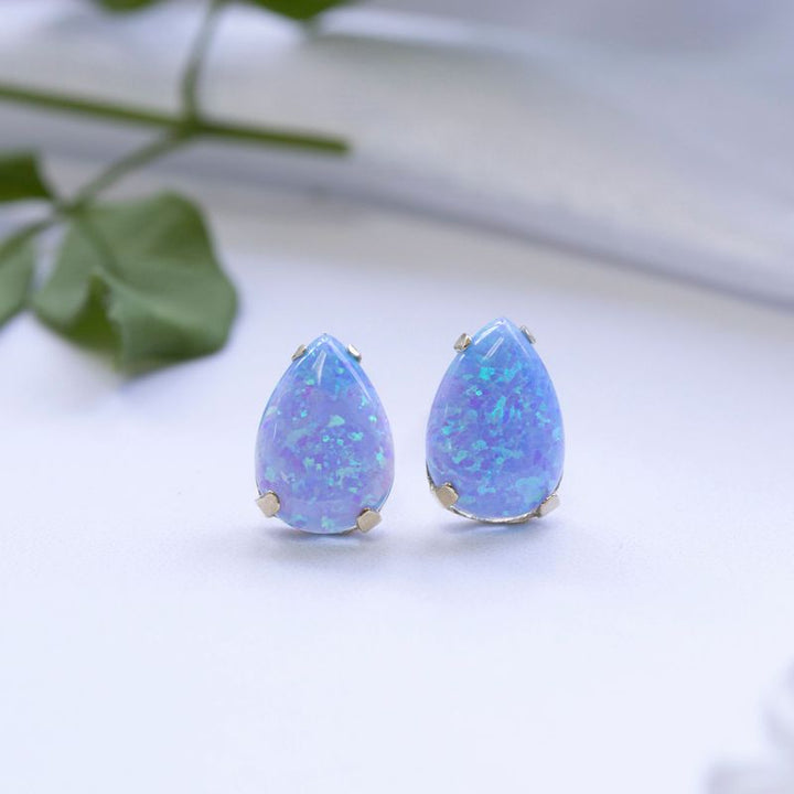 14k Solid Gold Blue Opal Drop Earrings