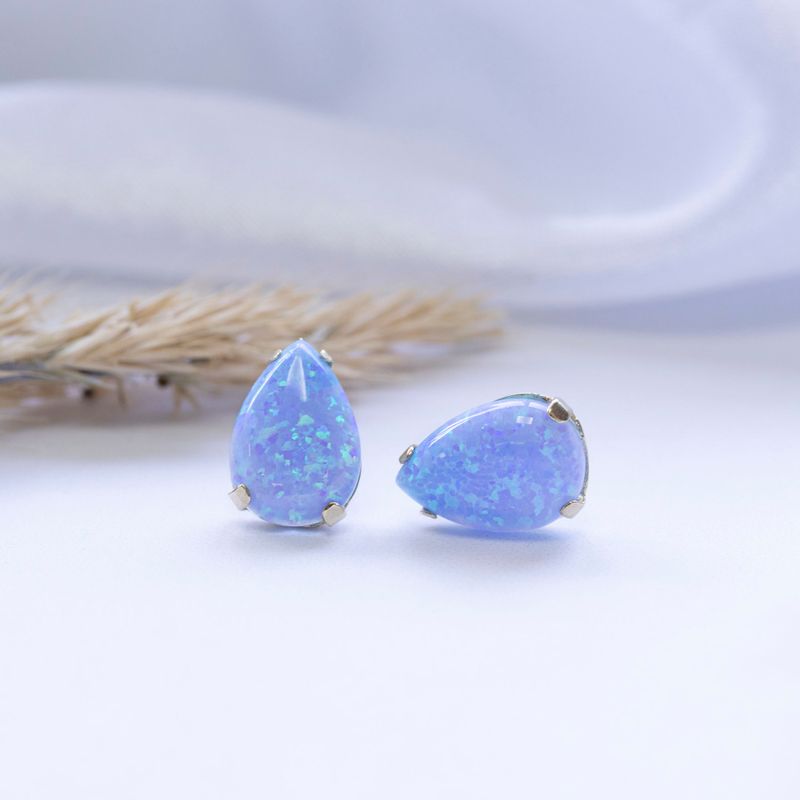 14k Solid Gold Blue Opal Drop Earrings