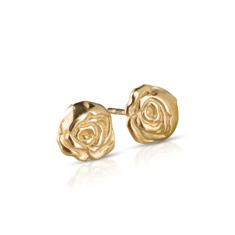 14k Solid Gold Rose Stud Earrings With Gold Closures
