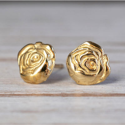 14k Solid Gold Rose Stud Earrings With Gold Closures