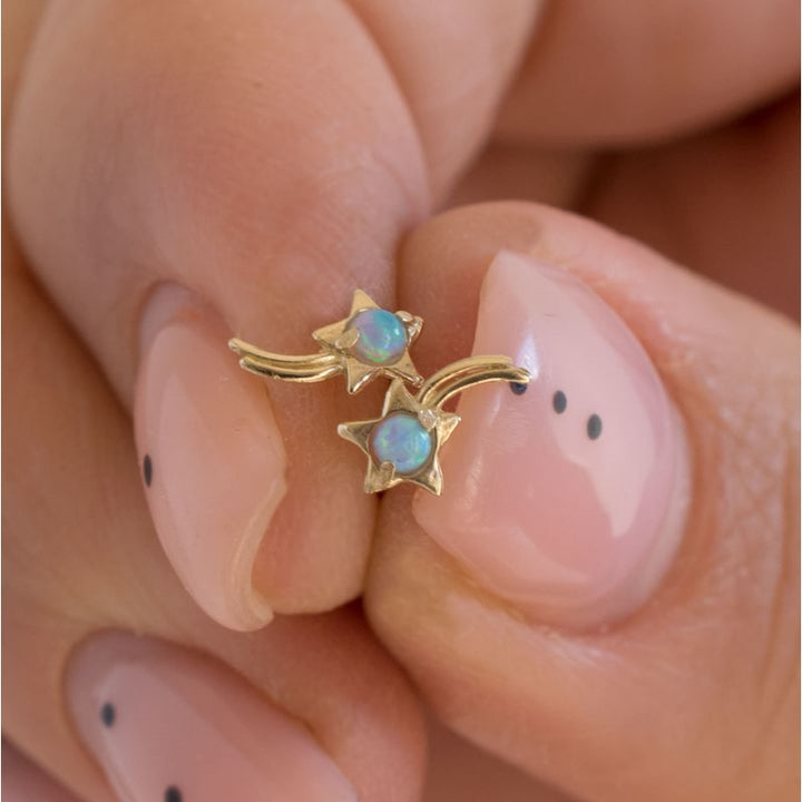 14K Yellow Gold Star Blue Opal 2mm Stud Earrings
