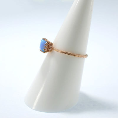 Rose Gold 14K Blue Opal Dainty Square Ring