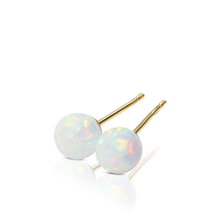 14k Solid Gold White Opal Ball Stud Earrings