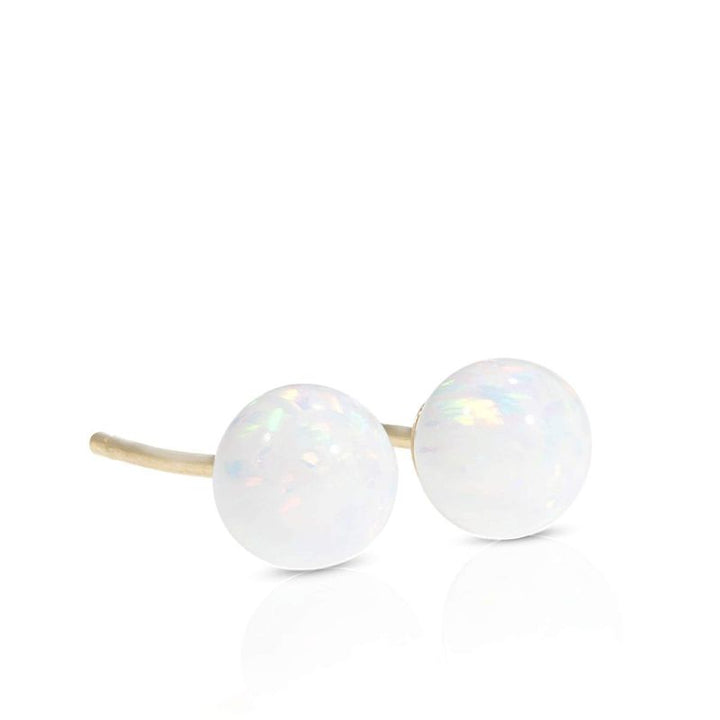 14k Solid Gold White Opal Ball Stud Earrings