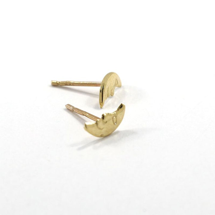 14k Solid Gold Moon Stud Earrings With Gold Closures
