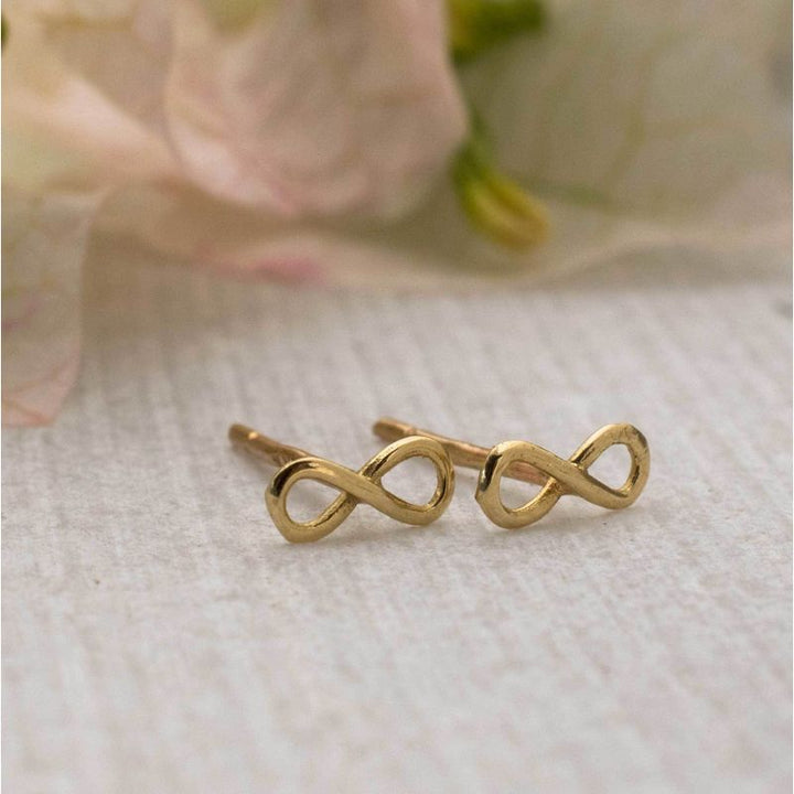 14k Solid Gold Infinity Stud Earrings With Gold Closures