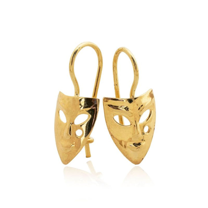 14K Yellow Gold Dangle Mask Earrings