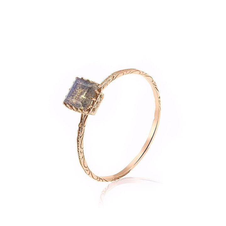 Rose Gold 14K Amethyst Dainty Square Ring