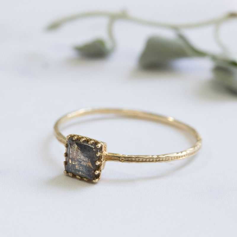 Rose Gold 14K Amethyst Dainty Square Ring