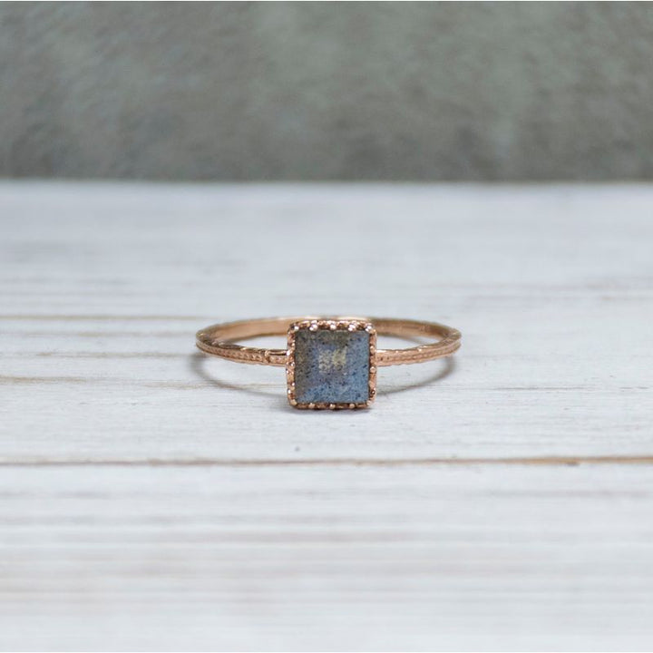Rose Gold 14K Amethyst Dainty Square Ring