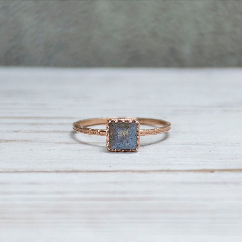 Rose Gold 14K Amethyst Dainty Square Ring