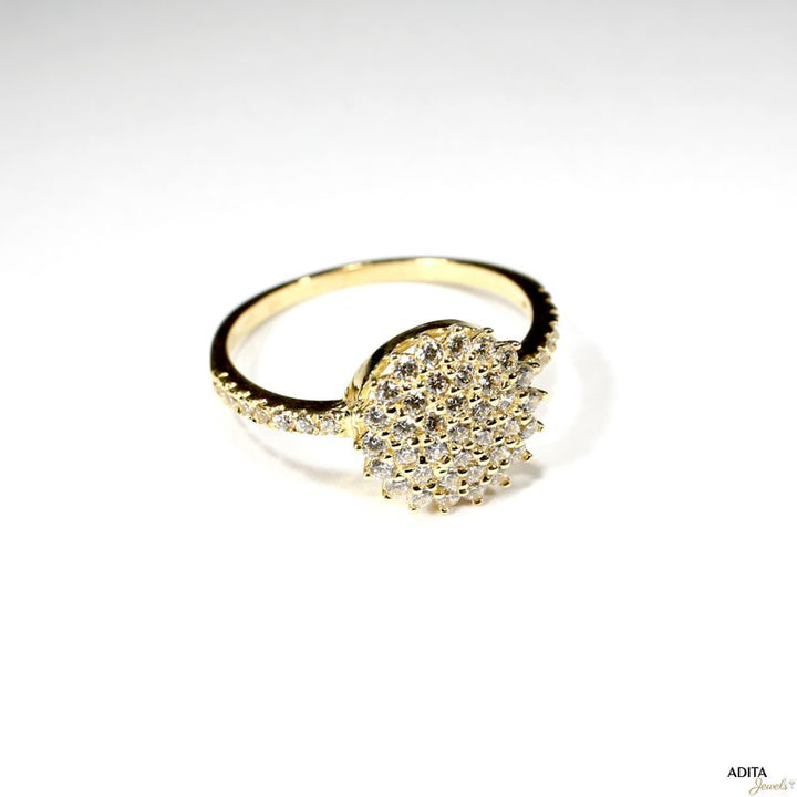 14k Solid Gold Round Ring With White CZ Gemstones