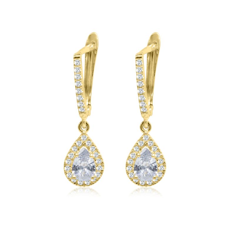 14k Solid Gold Drop Shaped Earrings With White CZ
