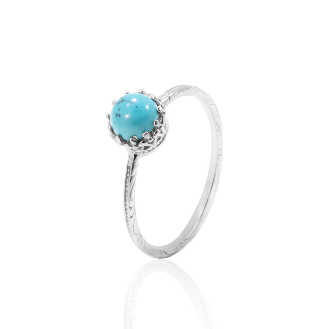 14K White Gold Round Ring Inlaid With Turquoise
