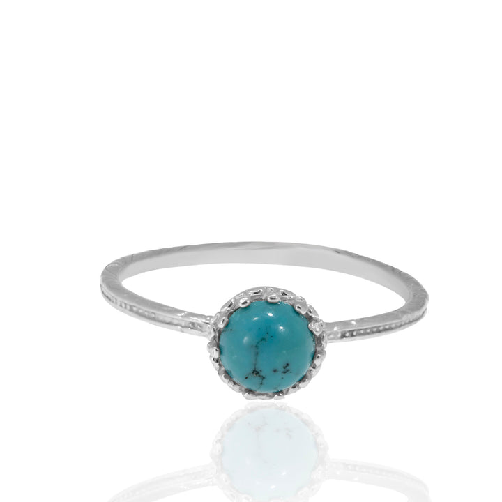 14K White Gold Round Ring Inlaid With Turquoise