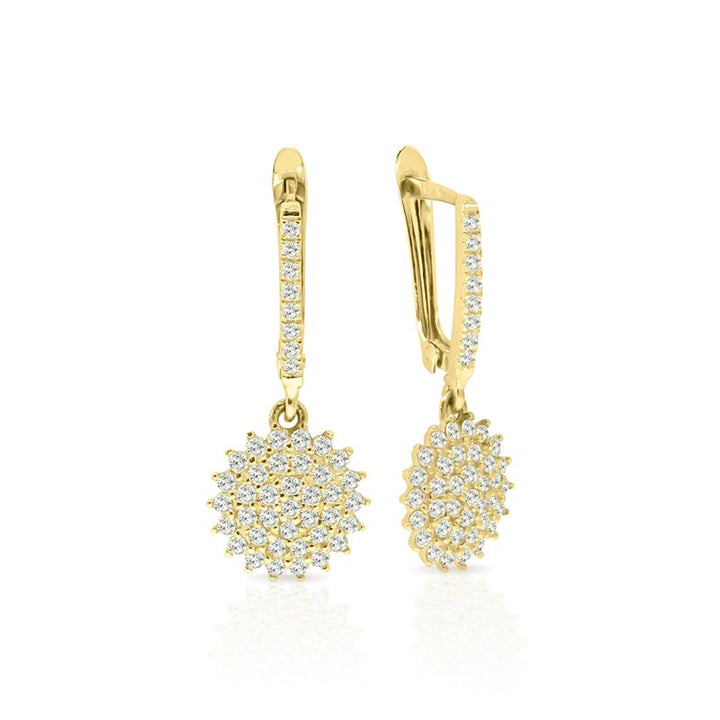 14k Solid Gold Round White CZ Gemstones Dangle Earrings