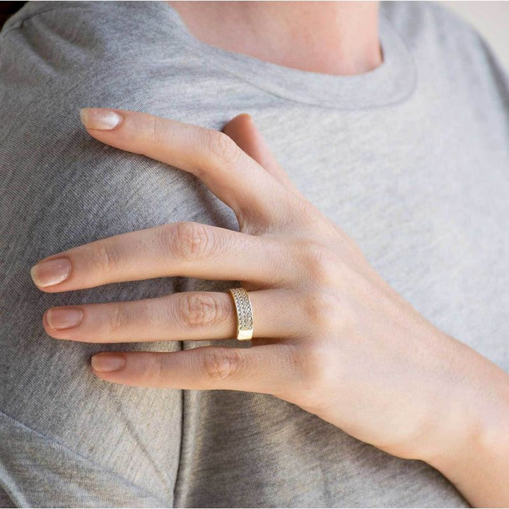 14k Solid Gold Ring With White CZ Stripes