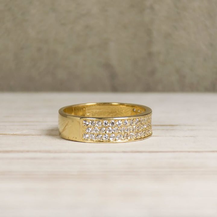 14k Solid Gold Ring With White CZ Stripes