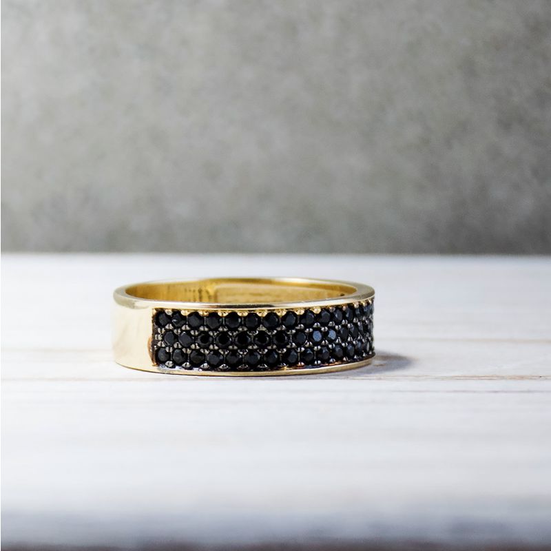 14k Solid Gold Ring With Black CZ Stripes