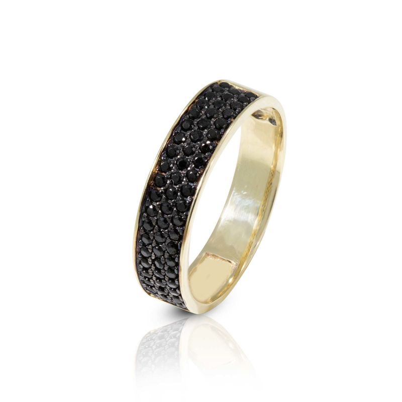 14k Solid Gold Ring With Black CZ Stripes