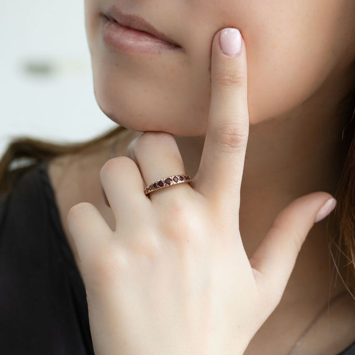 14K Rose Gold Dainty Garnet Ring