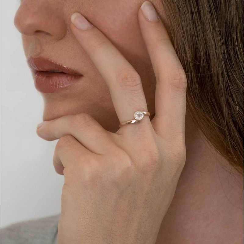 14K Rose Gold Round White Moonstone 5mm Ring