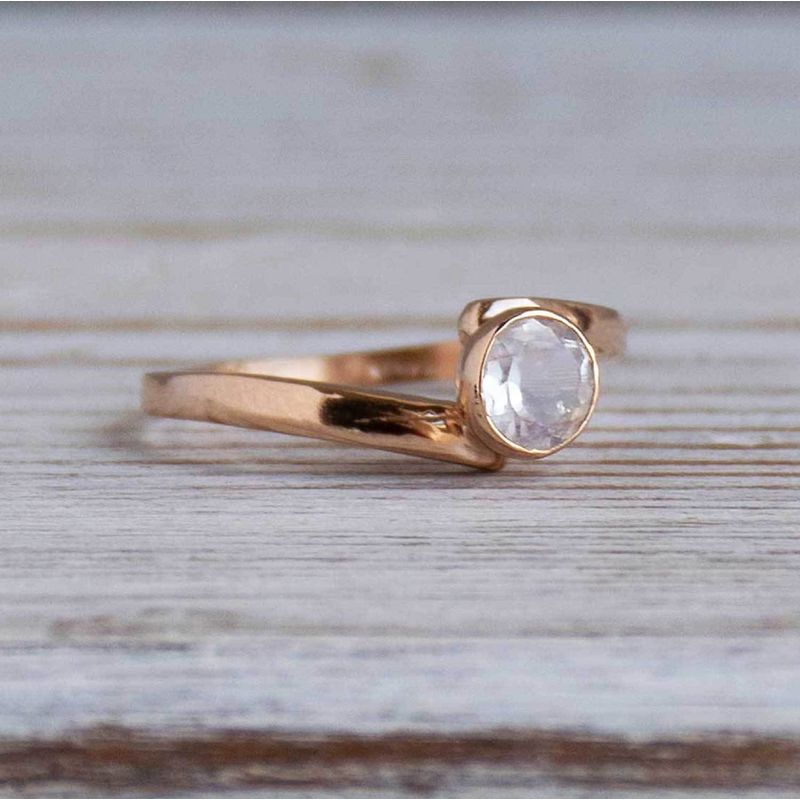 14K Rose Gold Round White Moonstone 5mm Ring