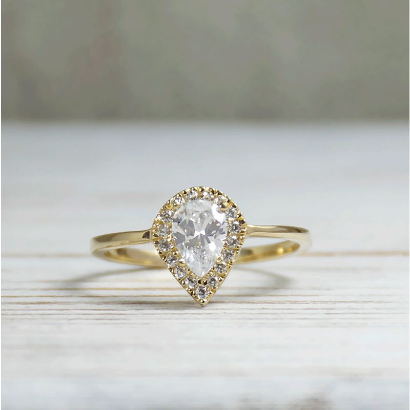 14k Solid Gold Drop Ring With White CZ Gemstone