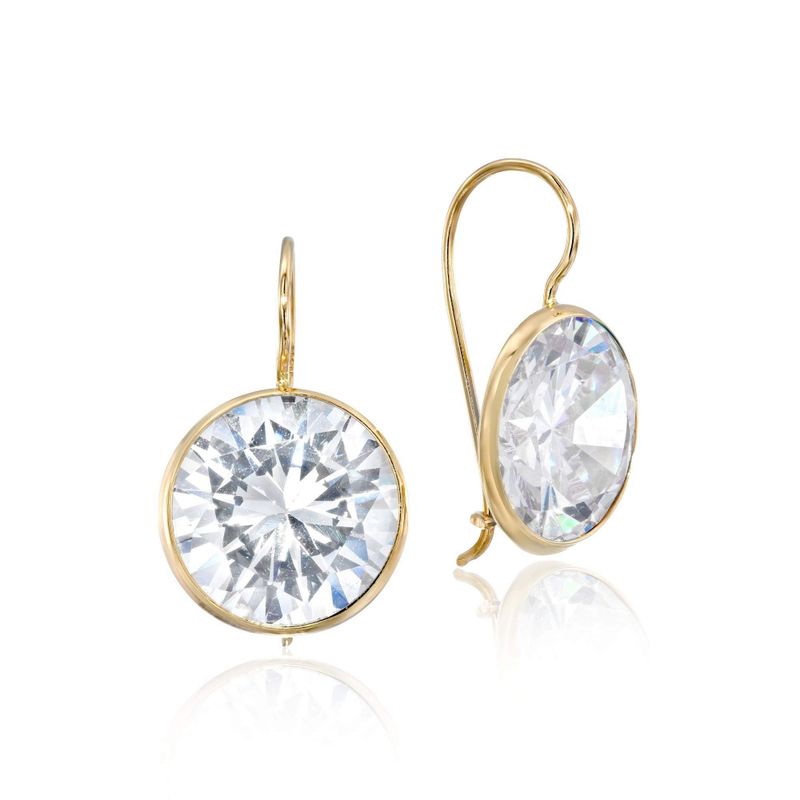 14K Yellow Gold White Cubic Zirconia 12mm Dangle Earrings