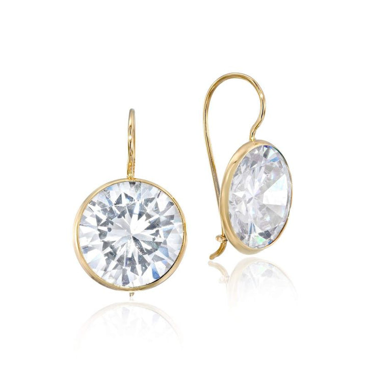 14K Yellow Gold White Cubic Zirconia 12mm Dangle Earrings