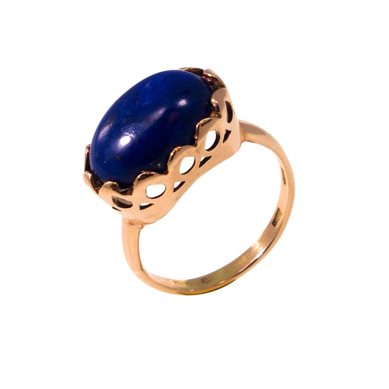 14K Yellow Gold Elliptic Blue Lapis Lazuli 12X16mm Ring