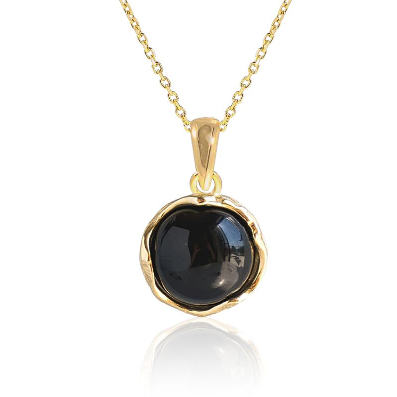 Yellow Gold Plated Round Black Onyx 12mm Pendant