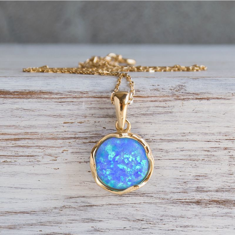 Yellow Gold Plated Round Blue Opal 12mm Pendant